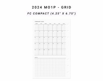 2024 Month on One Page MO1P, FC Compact, Minimalist Monthly Planner Printable, At A Glance Monthly Layout