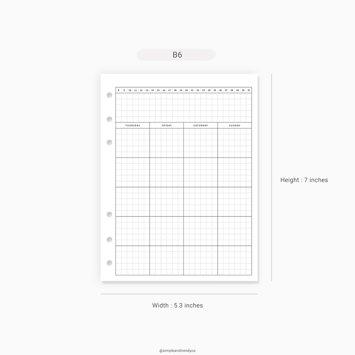 Monthly Planner Printable B6 Inserts Undated Monthly Agenda | Etsy
