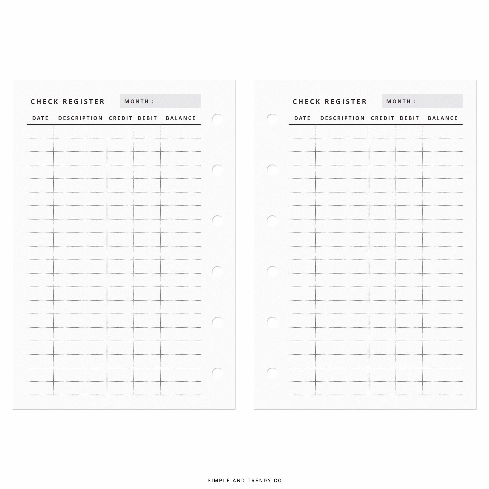 Checking Register Pocket Size Checkbook Register Printable Etsy