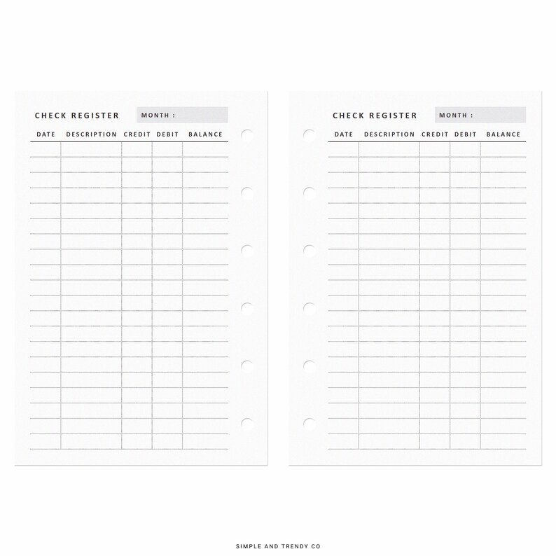 Checking Register Pocket Size Checkbook Register Printable - Etsy