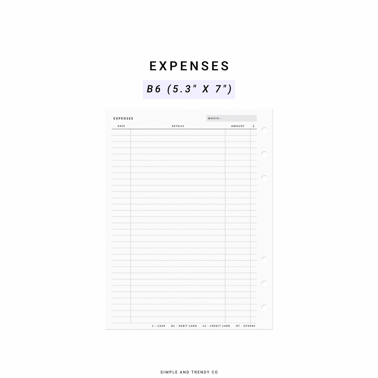 Expense Tracker B6 Inserts Printable Personal Expenses - Etsy