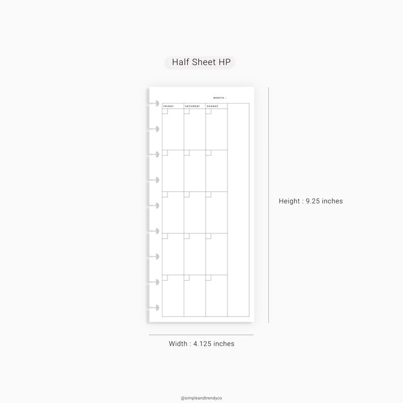 Monthly Planner Skinny Classic Happynichi Printable Half Sheet | Etsy