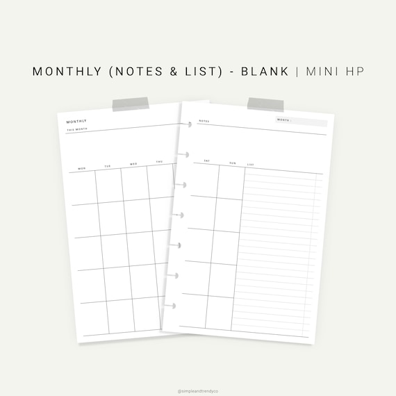 Monthly Planner Happy Planner Mini Printable Monthly Notes | Etsy