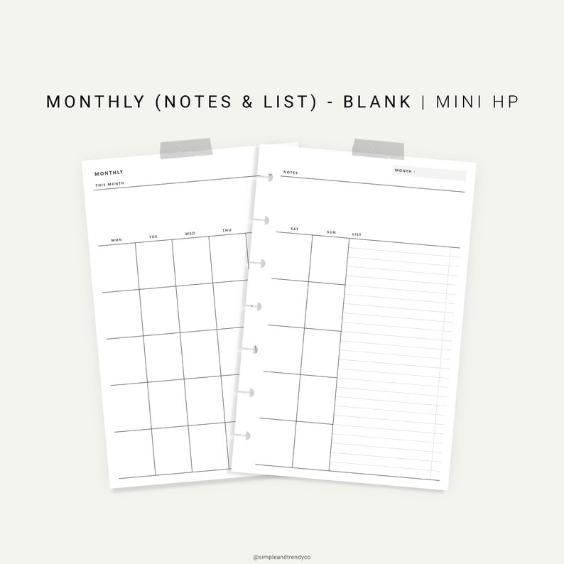 Monthly Planner Happy Planner Mini Printable Monthly Notes Etsy