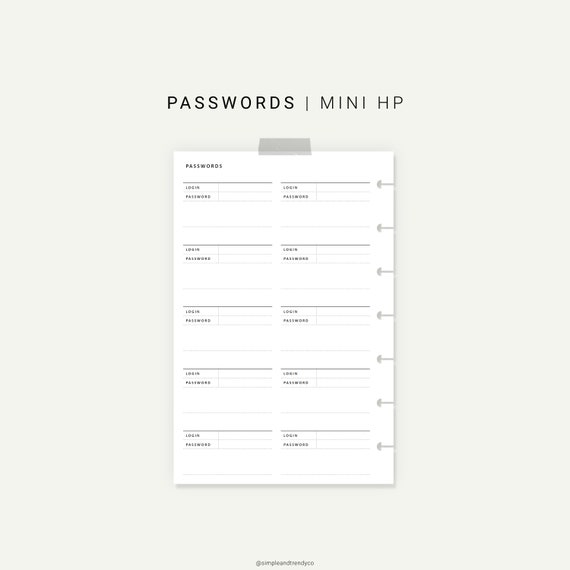 Printable Password Log Happy Planner Mini Password Keeper | Etsy