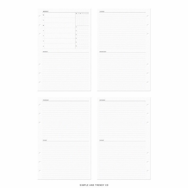 Undated Weekly Planner Printable Half Size Half Letter - Etsy