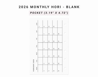 2026 Month on One Page Horizontal Printable MO1P Pocket size