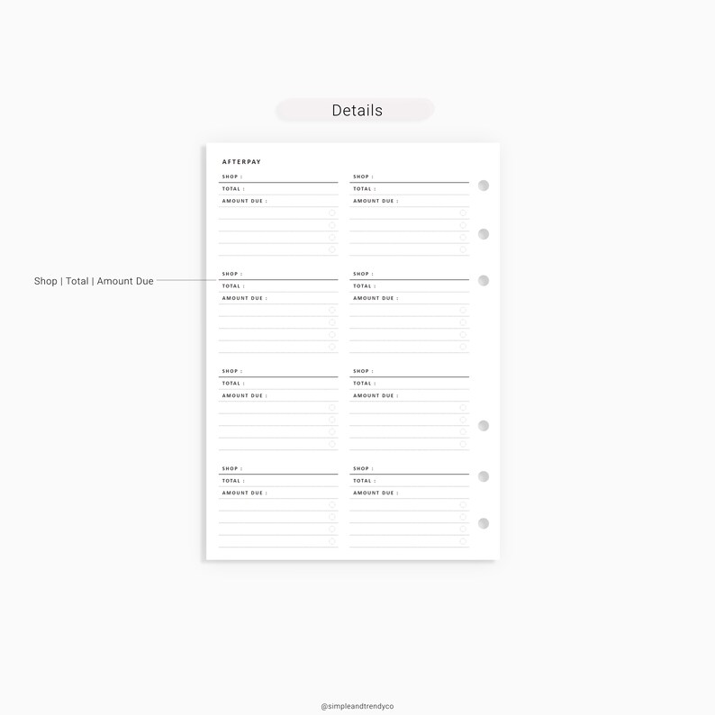 Afterpay Tracker Personal Wide Printable Afterpay Payment Etsy