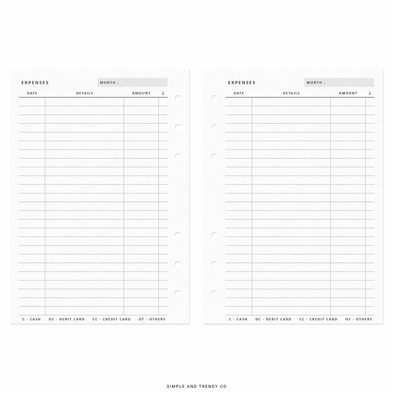 Expense Tracker A6 Inserts Printable Personal Expenses - Etsy