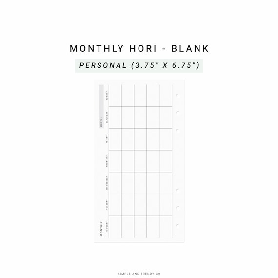 Month on One Page Horizontal Printable MO1P Personal Planner - Etsy