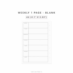 Week On One Page, Weekly Planner Pages, Printable A6 Inserts, Weekly Schedule Printable, Weekly Planner Agenda, Weekly Planner Refills