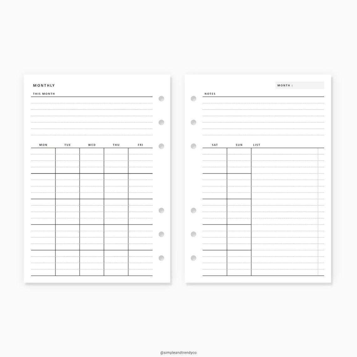 Monthly Planner A6 Inserts Printable Monthly Notes Monthly | Etsy