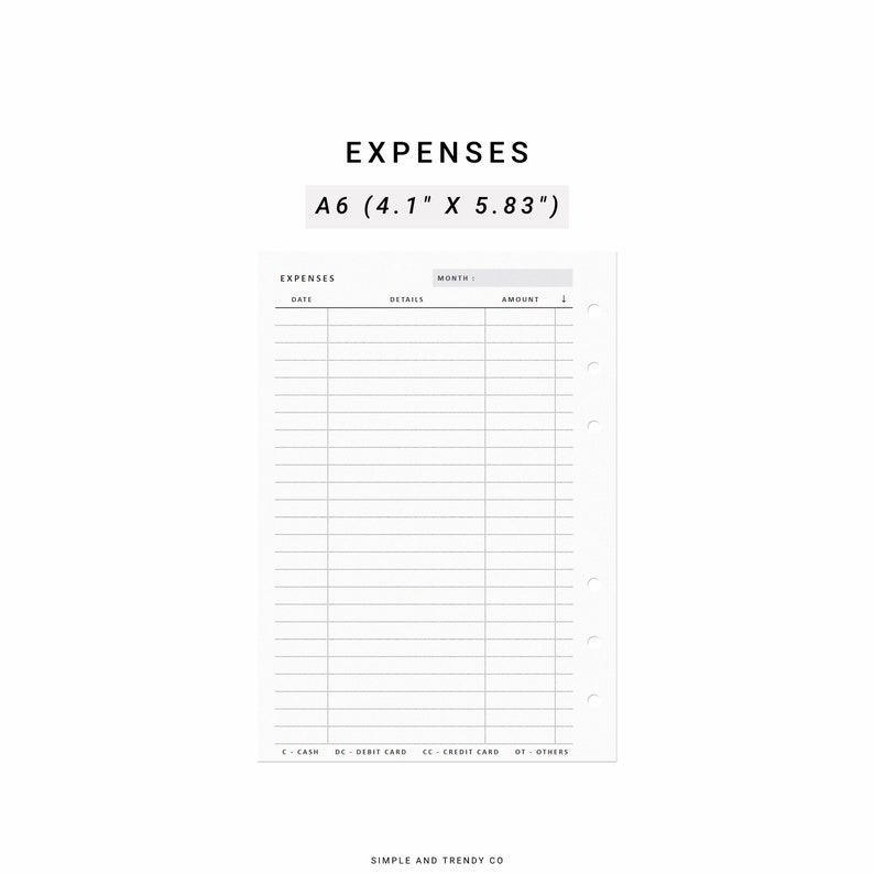 Expense Tracker A6 Inserts Printable Personal Expenses - Etsy