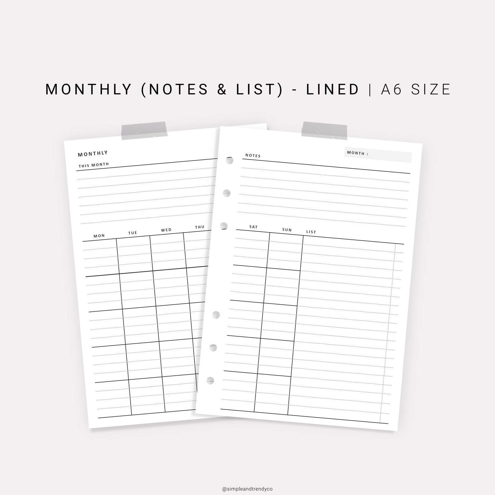 Monthly Planner A6 Inserts Printable Monthly Notes Monthly | Etsy