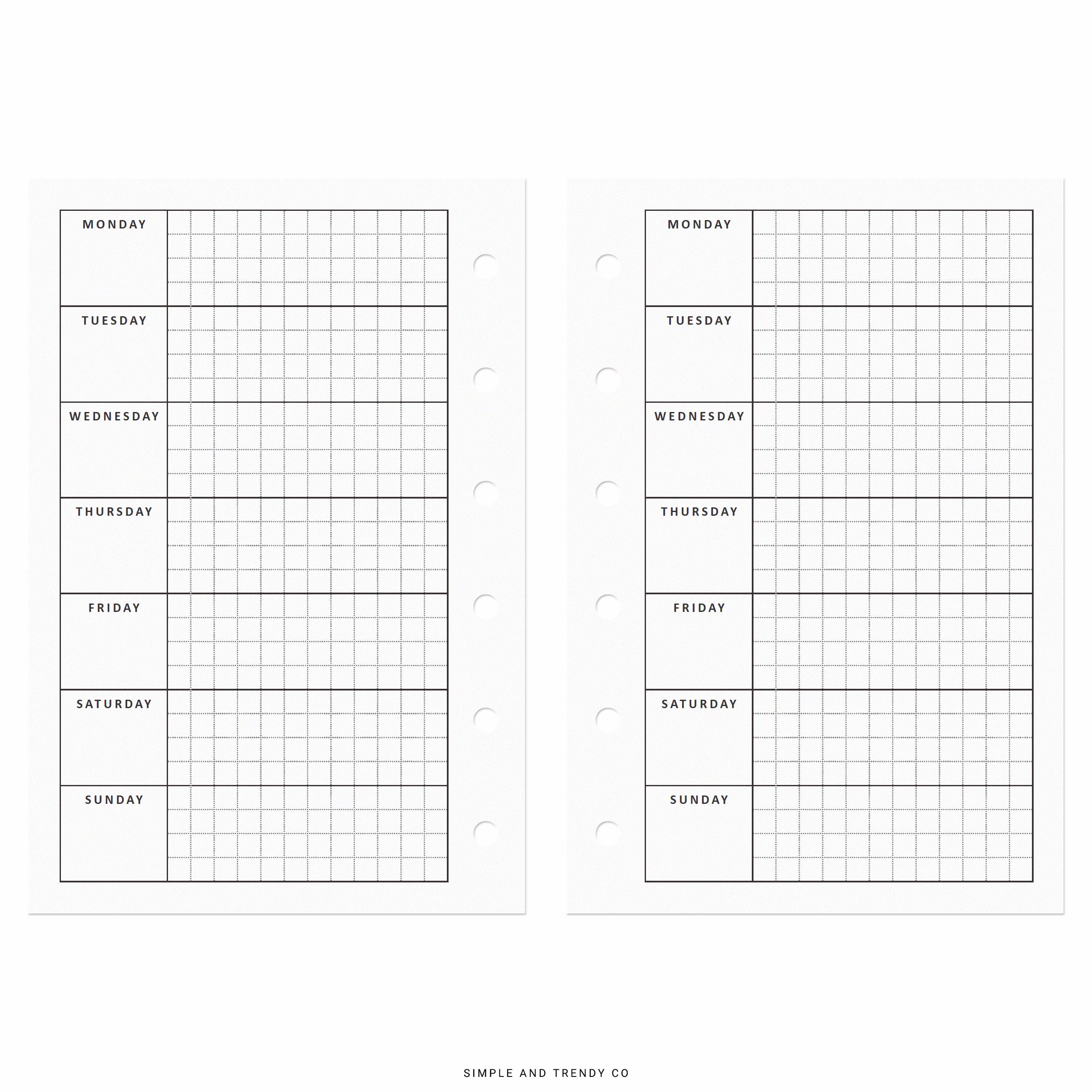 Week on One Page Weekly Planner Pages Printable Pocket Size - Etsy