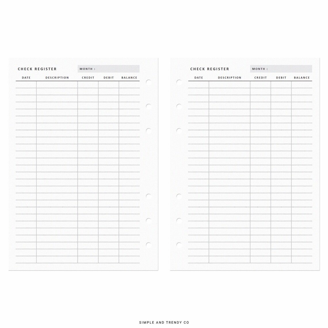 Checking Register A6 Inserts Checkbook Register Printable Etsy