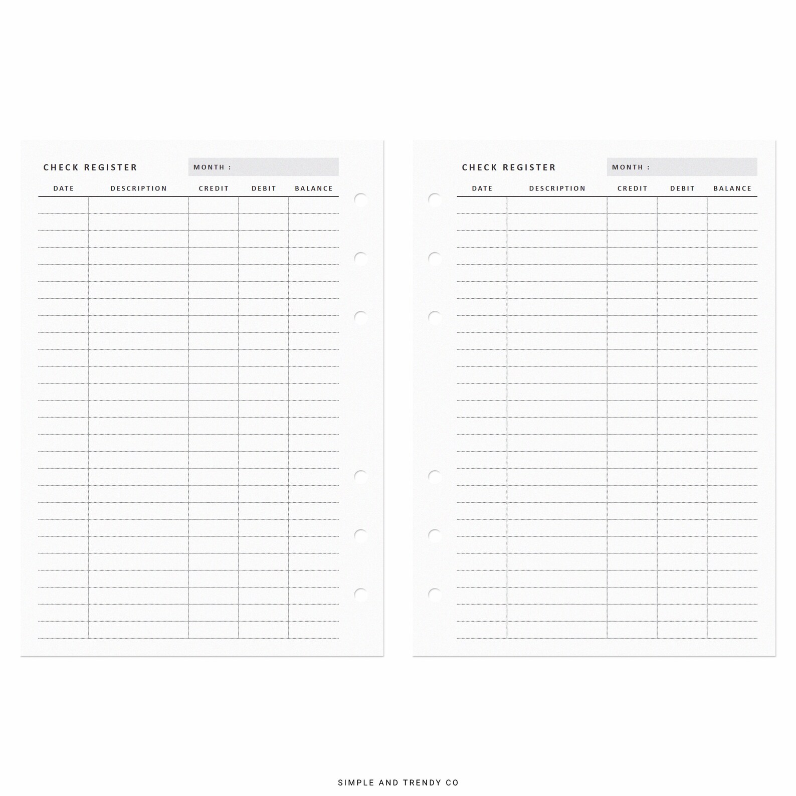 Checking Register A6 Inserts Checkbook Register Printable Etsy