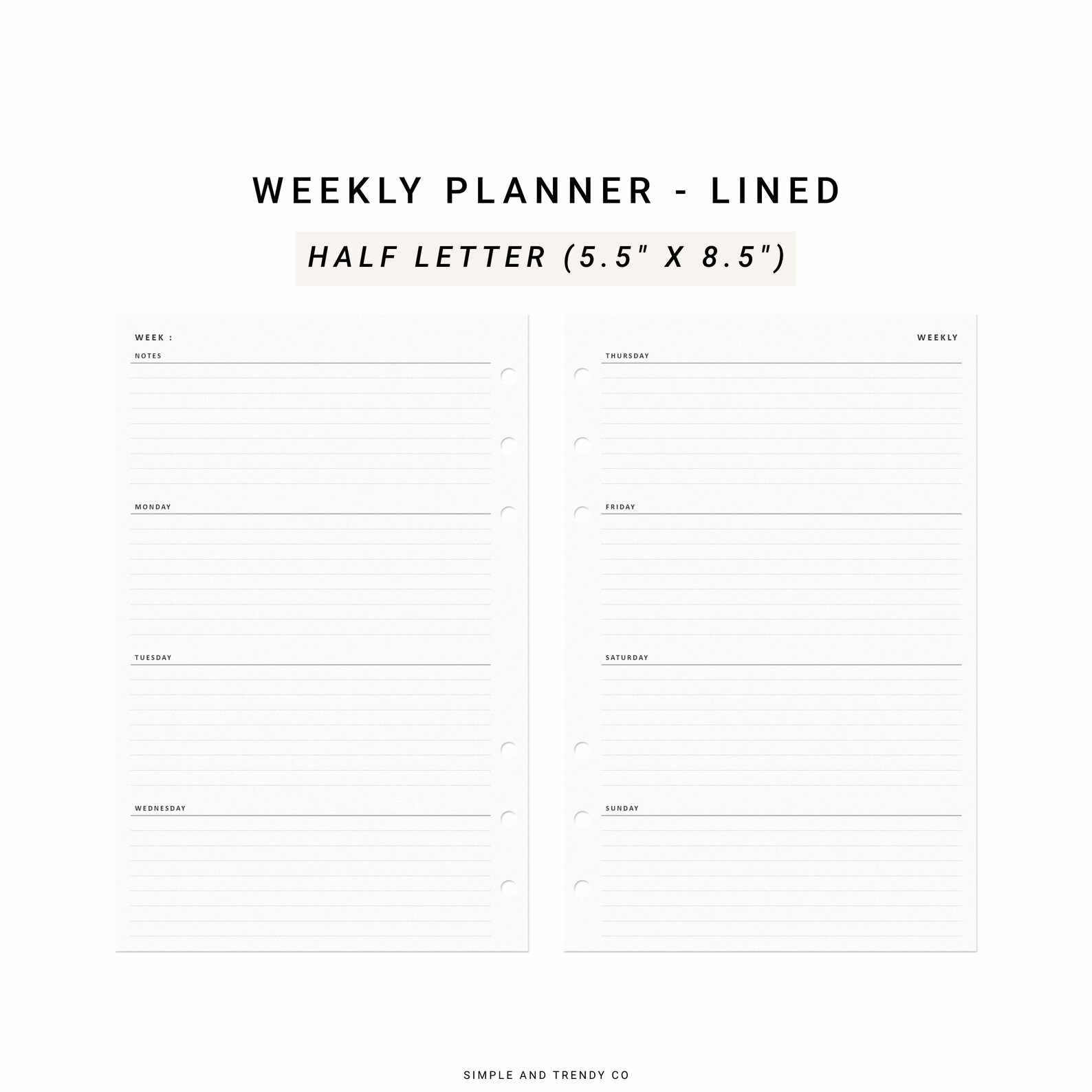 Weekly Planner Printable Half Size Half Letter Inserts Weekly - Etsy
