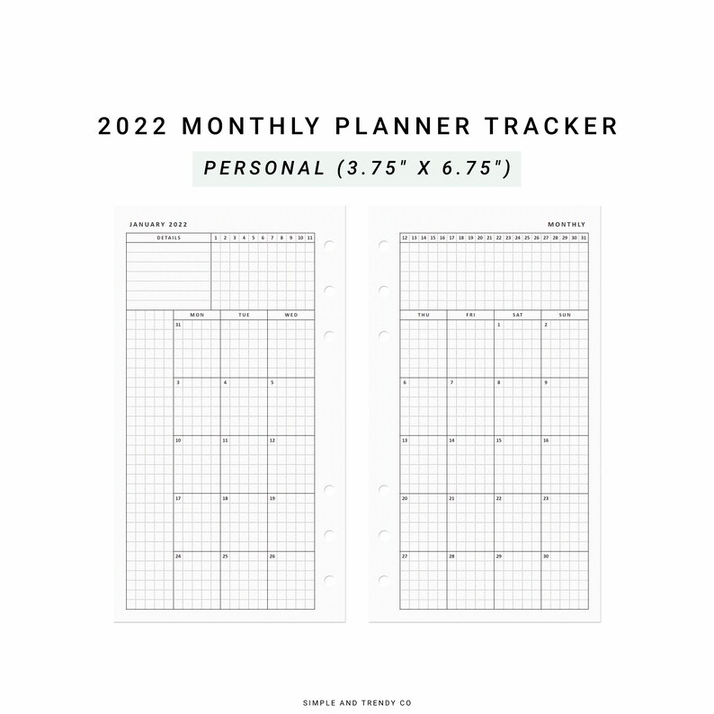 Monthly Planner Printable Personal Planner Inserts 2022 Dated Etsy