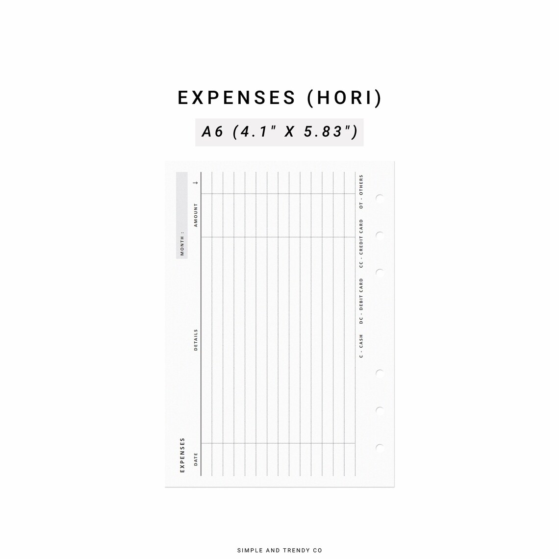 Expense Tracker Horizontal A6 Inserts Printable Personal - Etsy