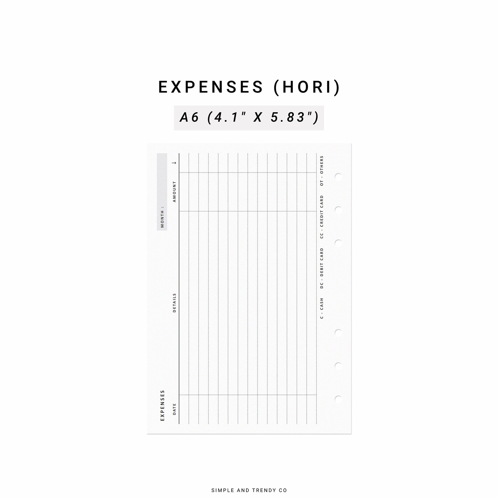 Expense Tracker Horizontal A6 Inserts Printable Personal - Etsy