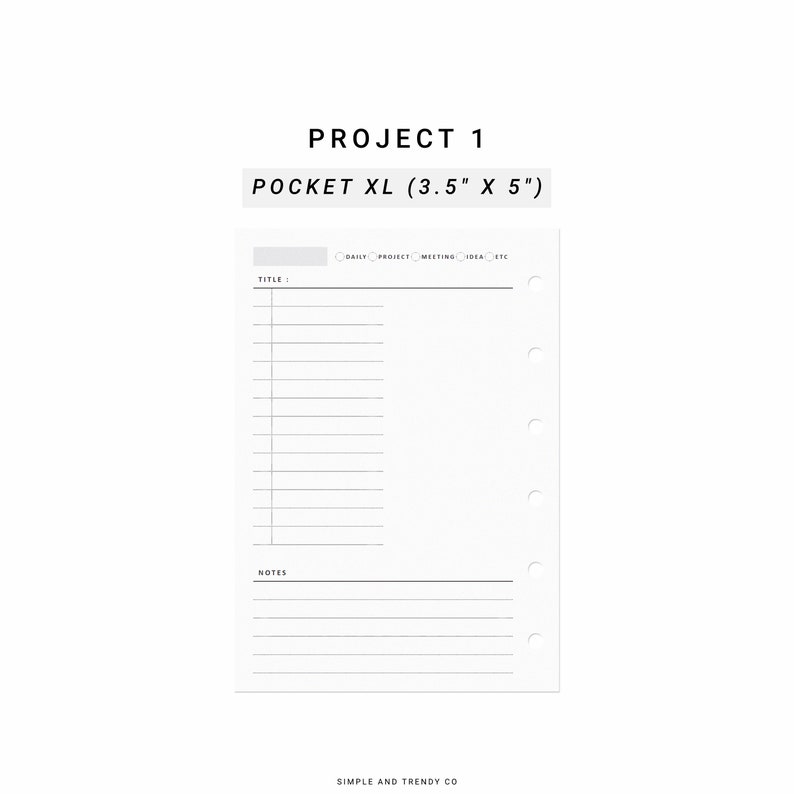 Project Planner Pocket XL Printable Daily Planner Ideas Etsy