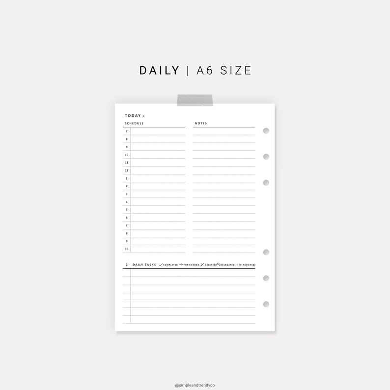 Daily Planner A6 Inserts Printable Undated Day Planner Etsy