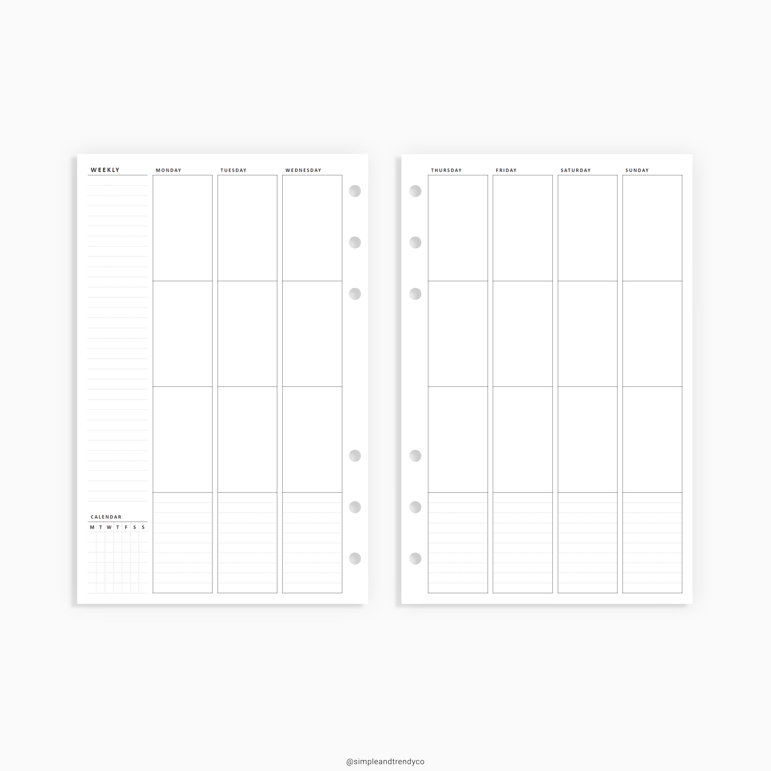 Weekly Planner Erin Condren Inserts Undated Printable Half | Etsy