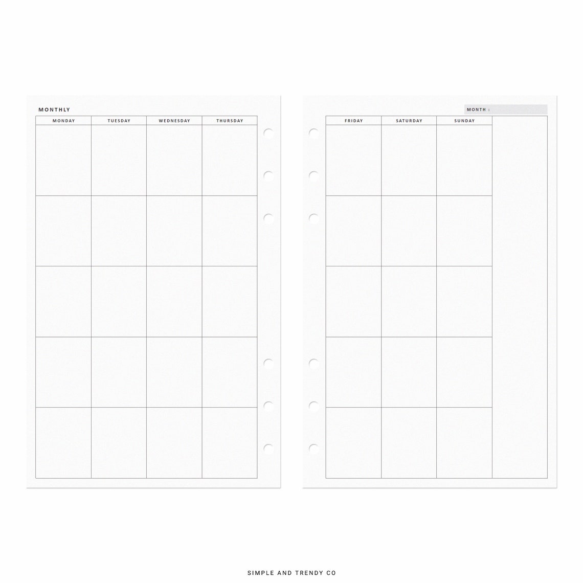 Monthly Planner Printable Minimalist Planner Half Size Half - Etsy