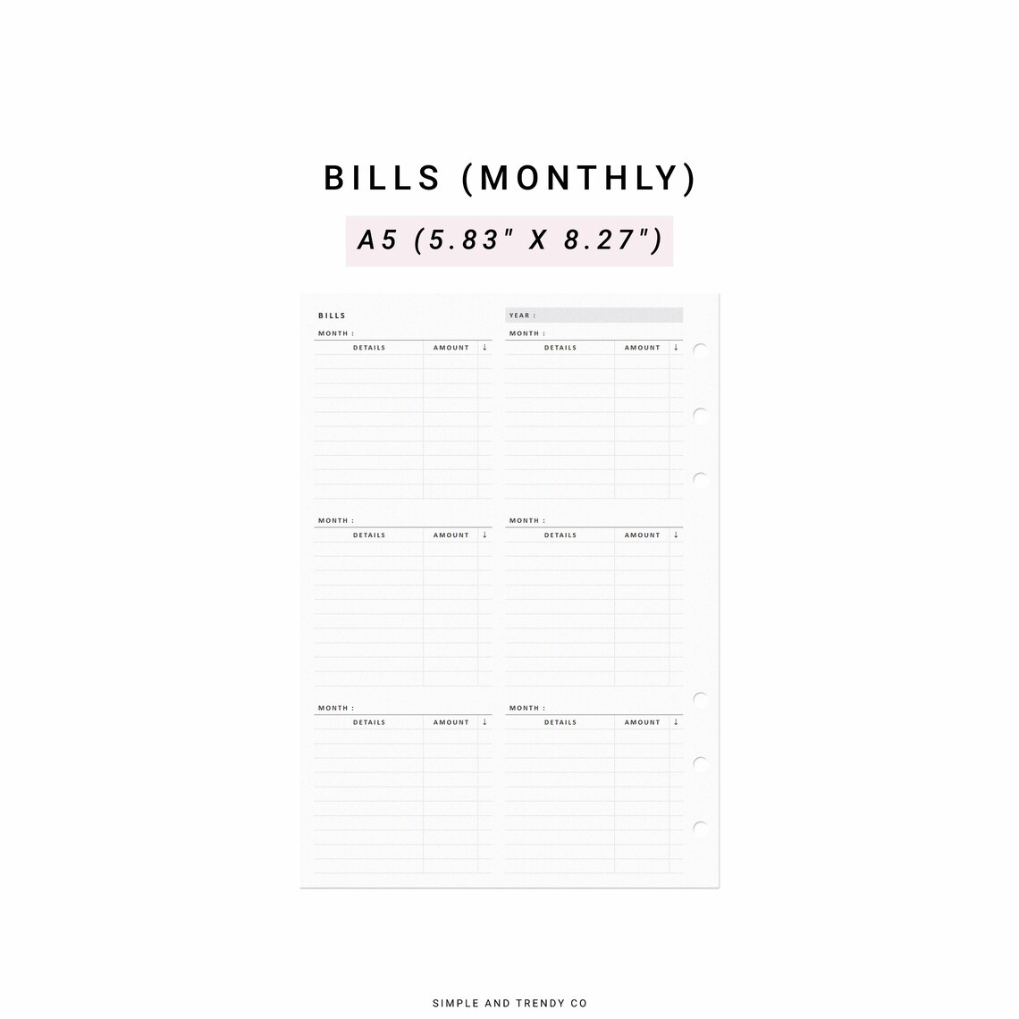 Bill Tracker Printable A5 Planner Inserts Bill Organizer Bill - Etsy