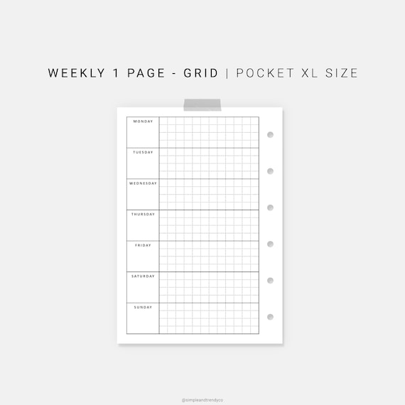 Week On One Page Weekly Planner Pages Printable Pocket XL | Etsy