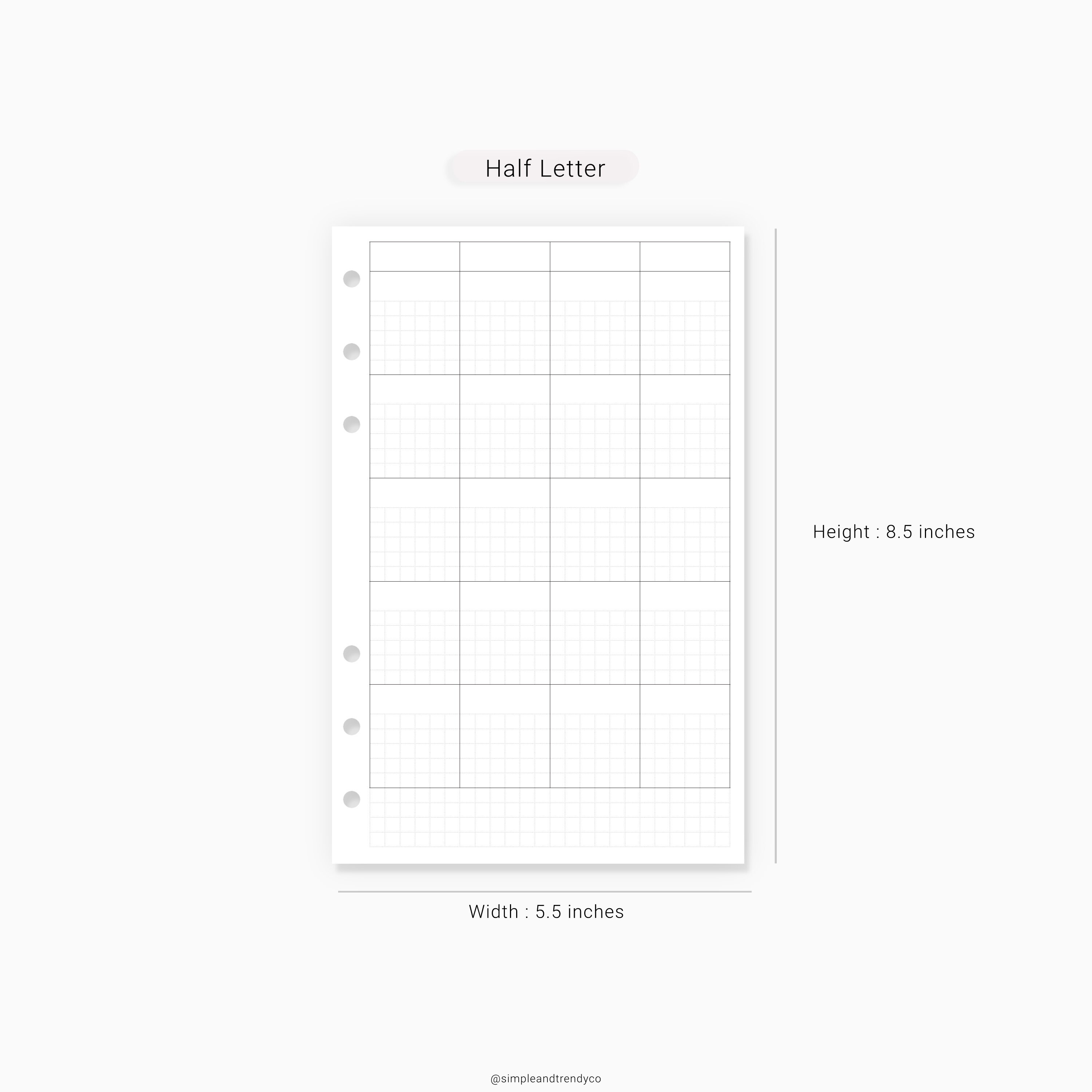 Hobonichi Monthly Planner Template Half Size Half Letter | Etsy