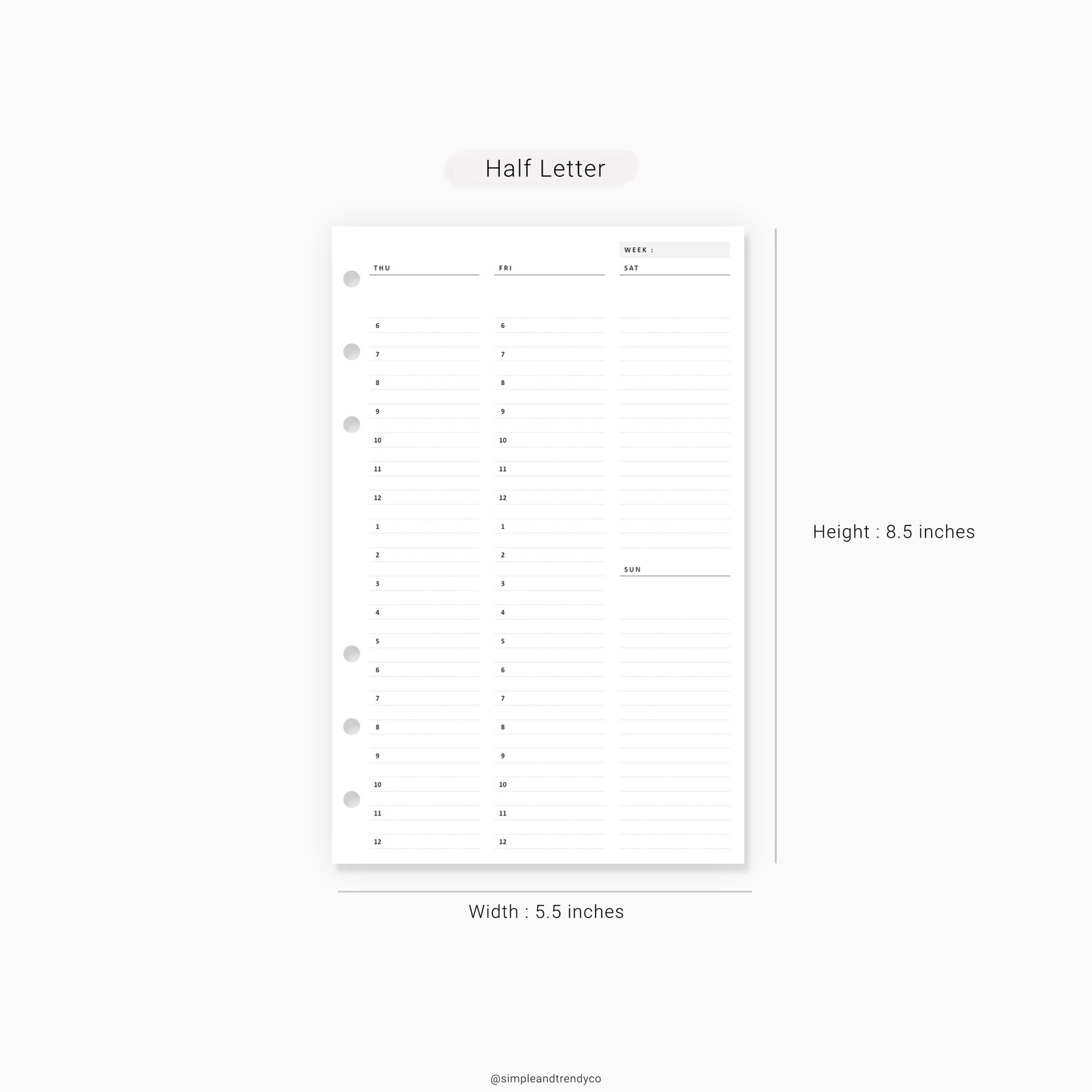 Vertical weekly half hour schedule half size half letter etsy