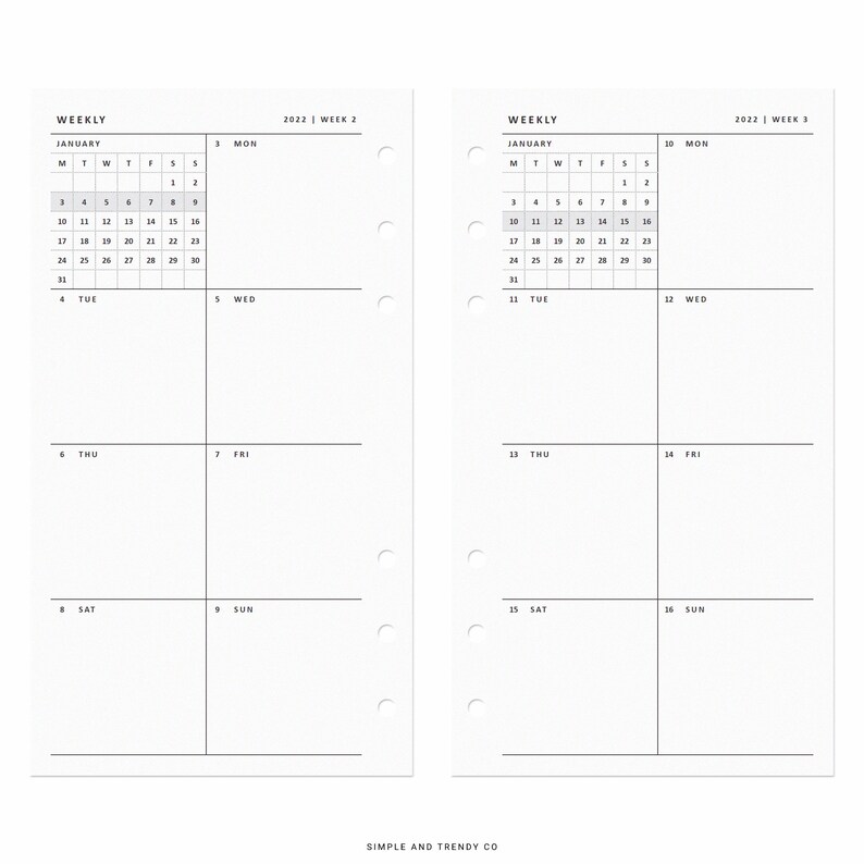 Week on One Page Printable Personal Planner Inserts 2022 Etsy Canada