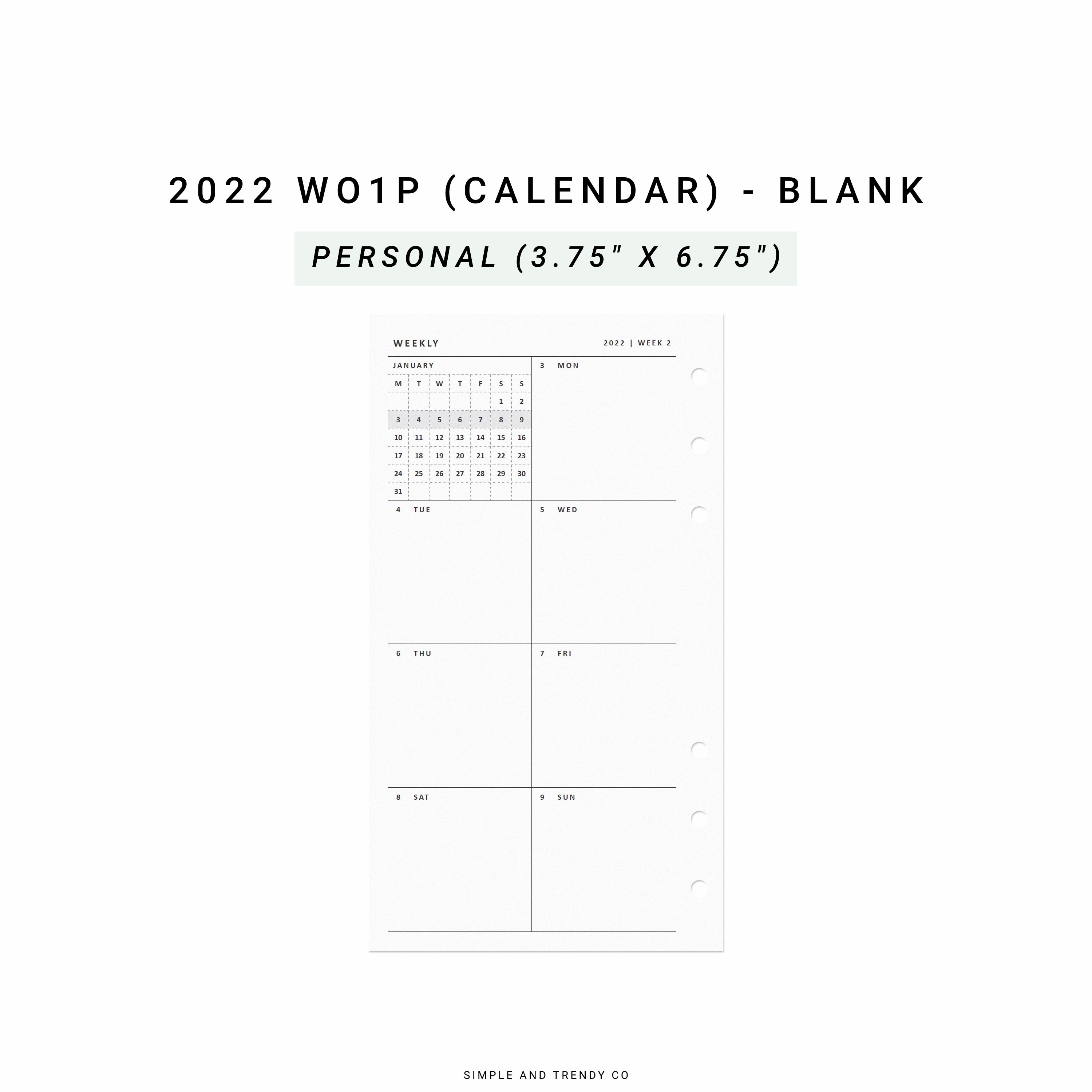 Week on One Page Printable Personal Planner Inserts 2022 Etsy Canada