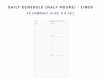 Daily Planner Printable FC Compact, Daily Planners Half Hour, Daily Agenda Printable, Daily Schedule