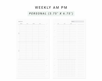 Weekly Planner Personal Planner Inserts, Weekly Agenda WO2P, Printable Weekly, Undated Weekly Layout