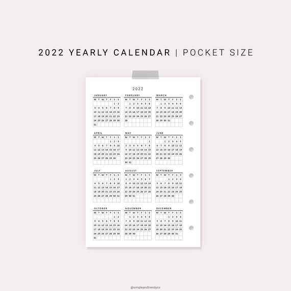 Printable Pocket Calendar 2022 Pocket Size Calendar Printable 2022 Calendar Sunday Monday | Etsy