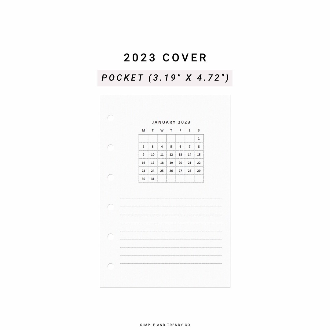 2023 Monthly Planner Cover Printable Pocket Size Etsy