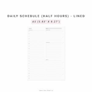 Daily Planner Printable A5 Planner Inserts, Daily Planners and Organizers, Daily Agenda Printable, Daily Schedule Filofax A5 Refills image 1