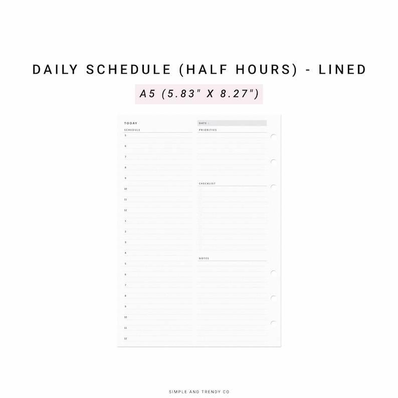 Daily Planner Printable A5 Planner Inserts, Daily Planners and Organizers, Daily Agenda Printable, Daily Schedule Filofax A5 Refills image 1