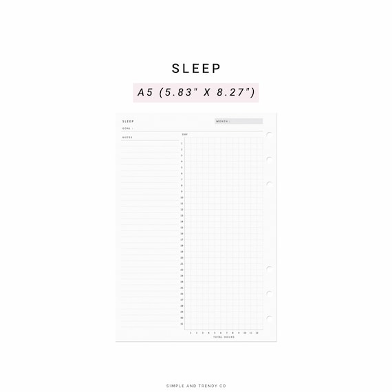 Sleep Tracker A5 Planner Inserts, Sleep Log Printable, Sleep Cycle Template, Sleeping Tracker Template