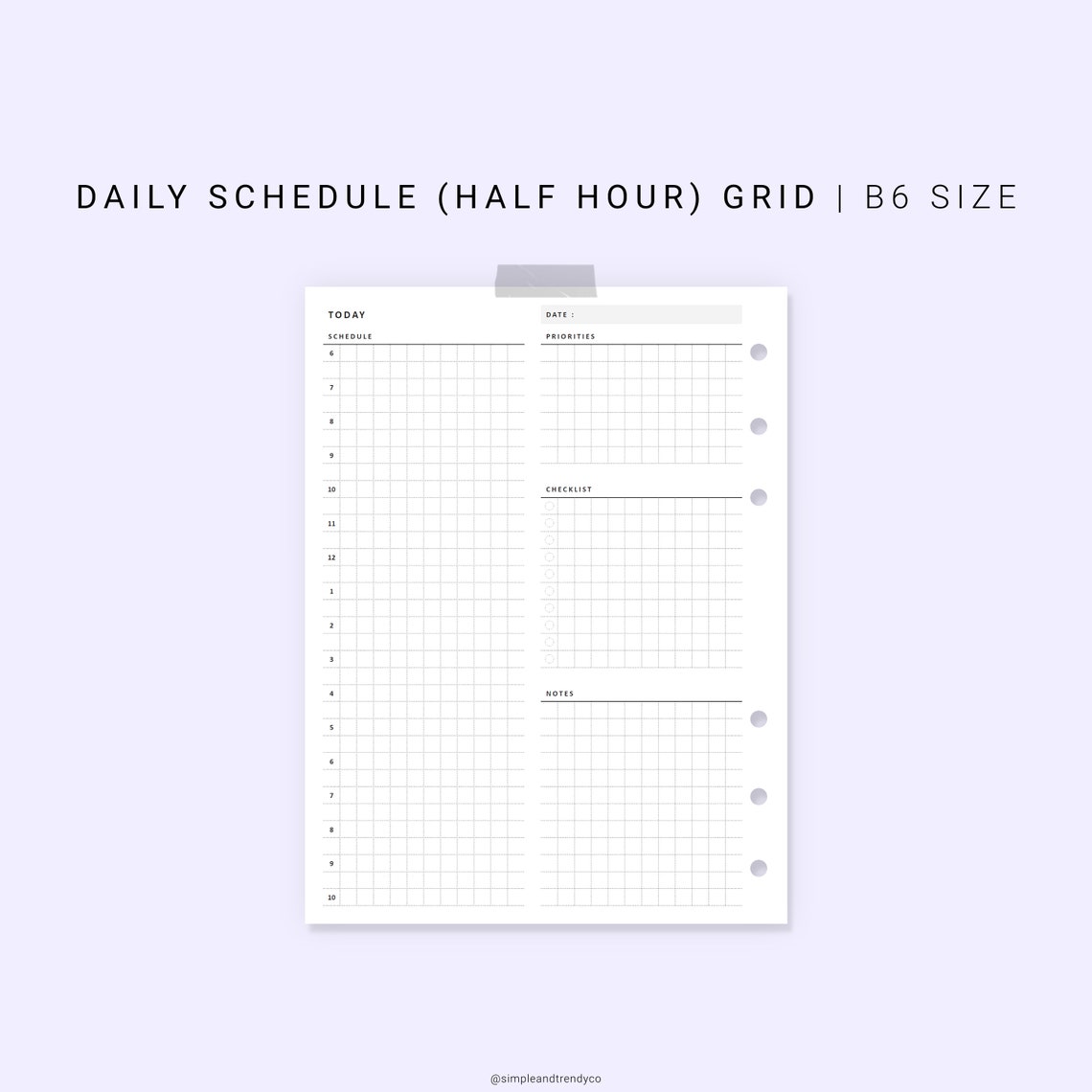 Daily Planner Printable B6 Inserts Daily Planners Half Hour | Etsy