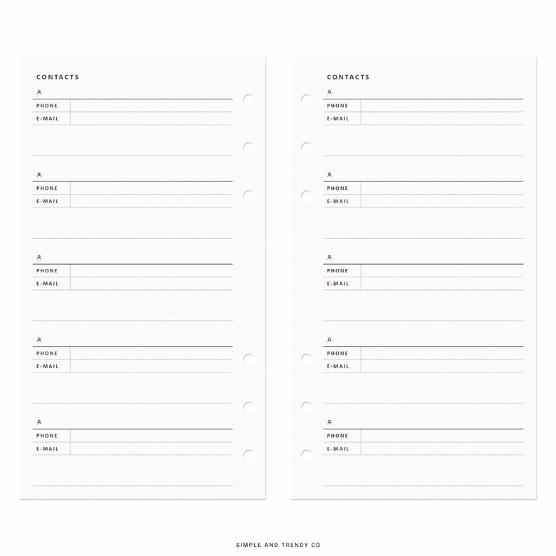 Printable Contacts List Personal Planner Inserts Emergency - Etsy