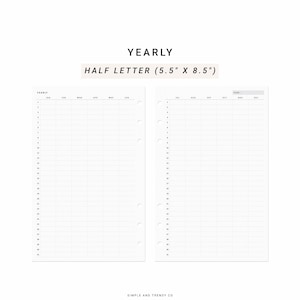 Yearly Vertical Planner 2 Page Half Size Half Letter Inserts - Etsy