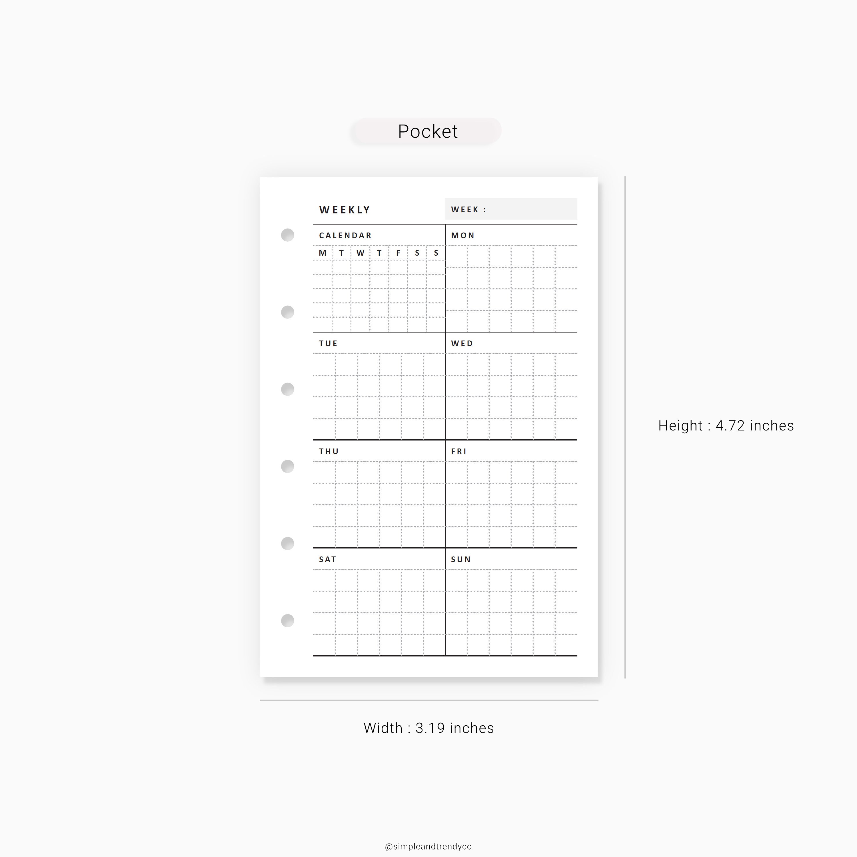 Week on One Page Printable Pocket Size Weekly 1 Page Vertical | Etsy