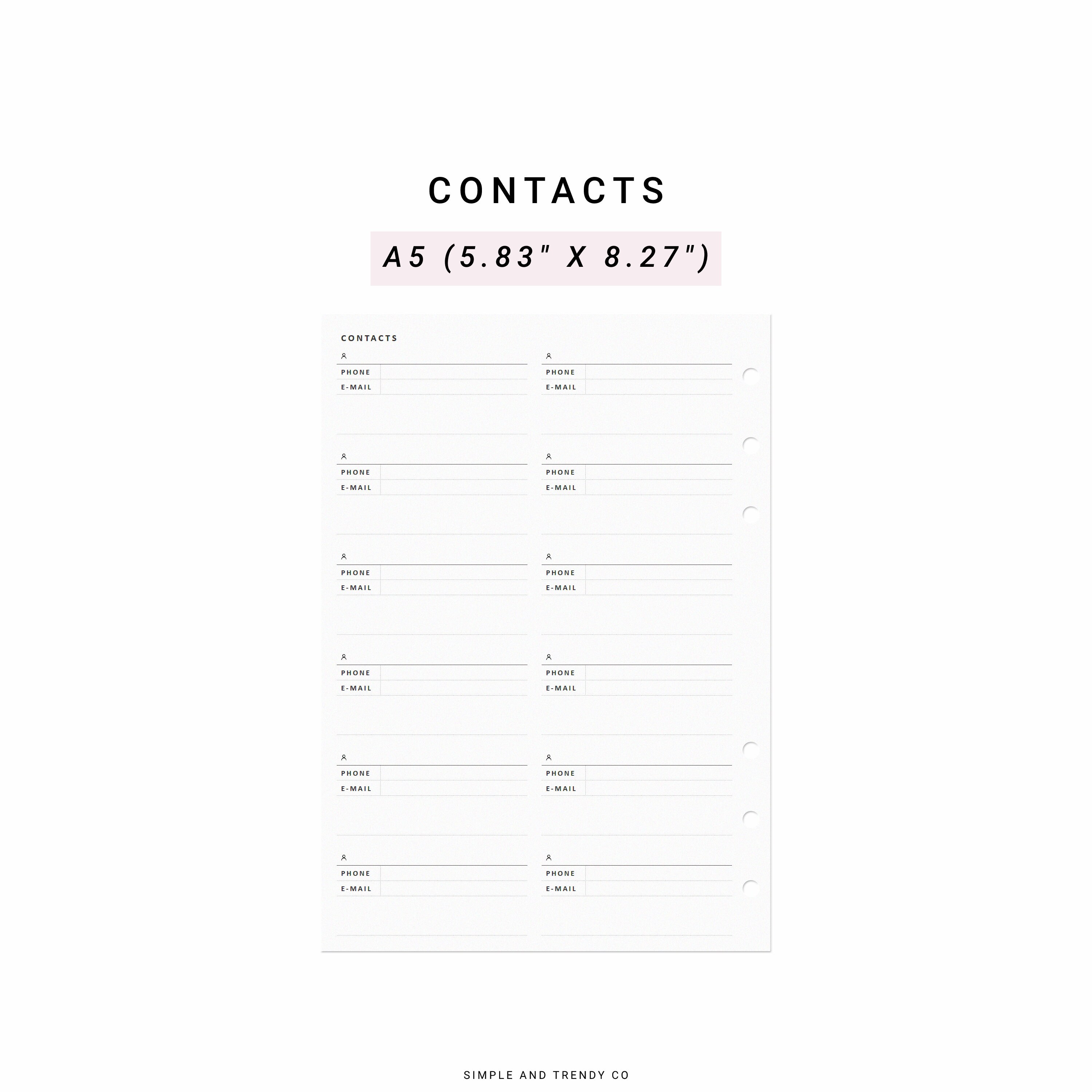 Printable Contacts List A5 Planner Inserts Emergency - Etsy