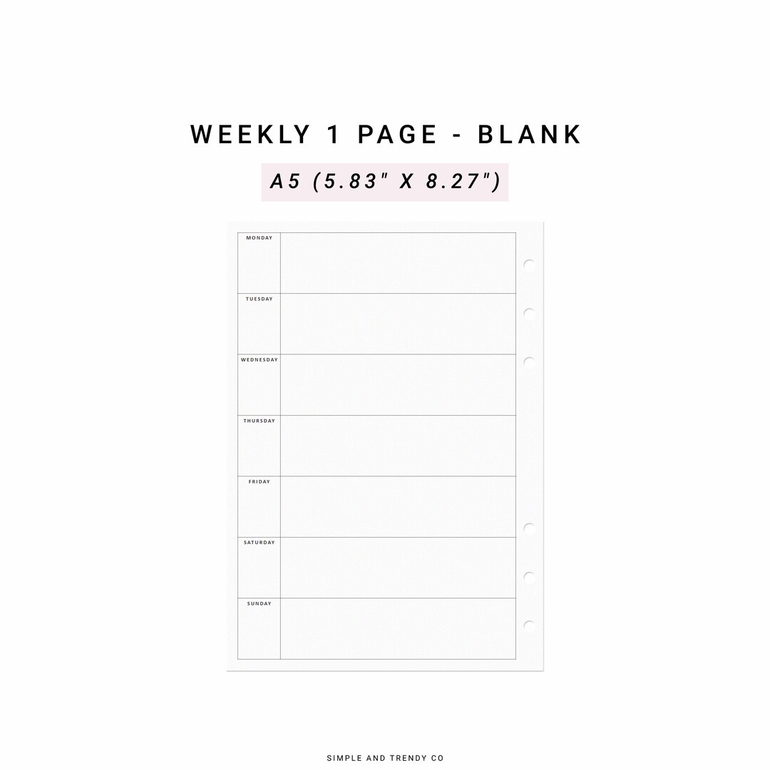 Week on One Page, Weekly Planner Pages, Printable TN Wide Cahier, Weekly  Schedule, Weekly Planner Agenda, Traveler's Notebook Insert 