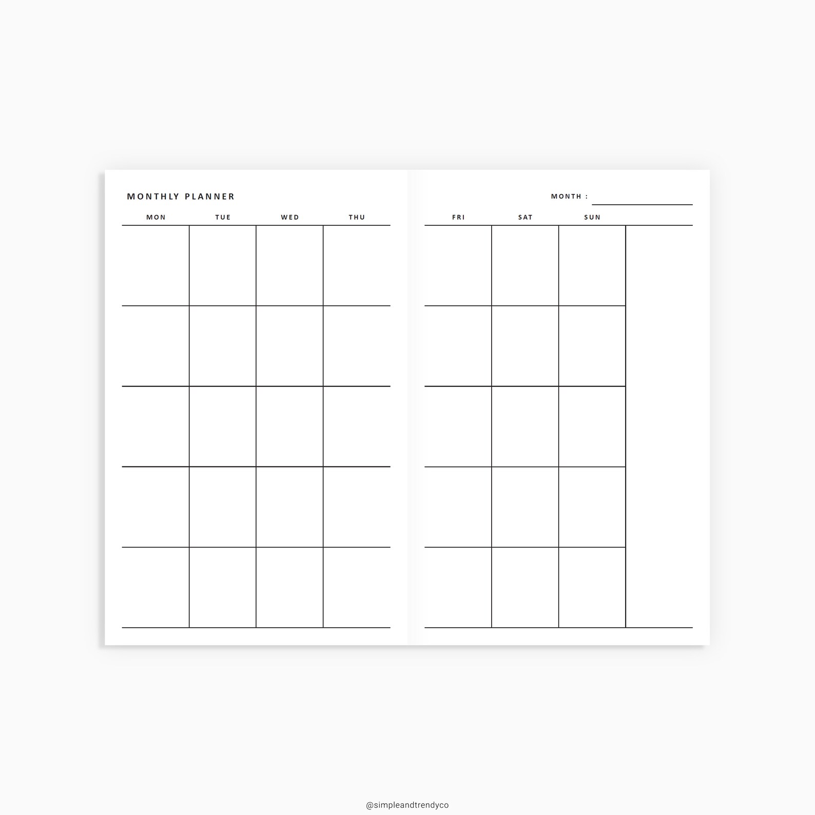 Monthly Planner Printable Minimalist Pocket TN Undated Month | Etsy