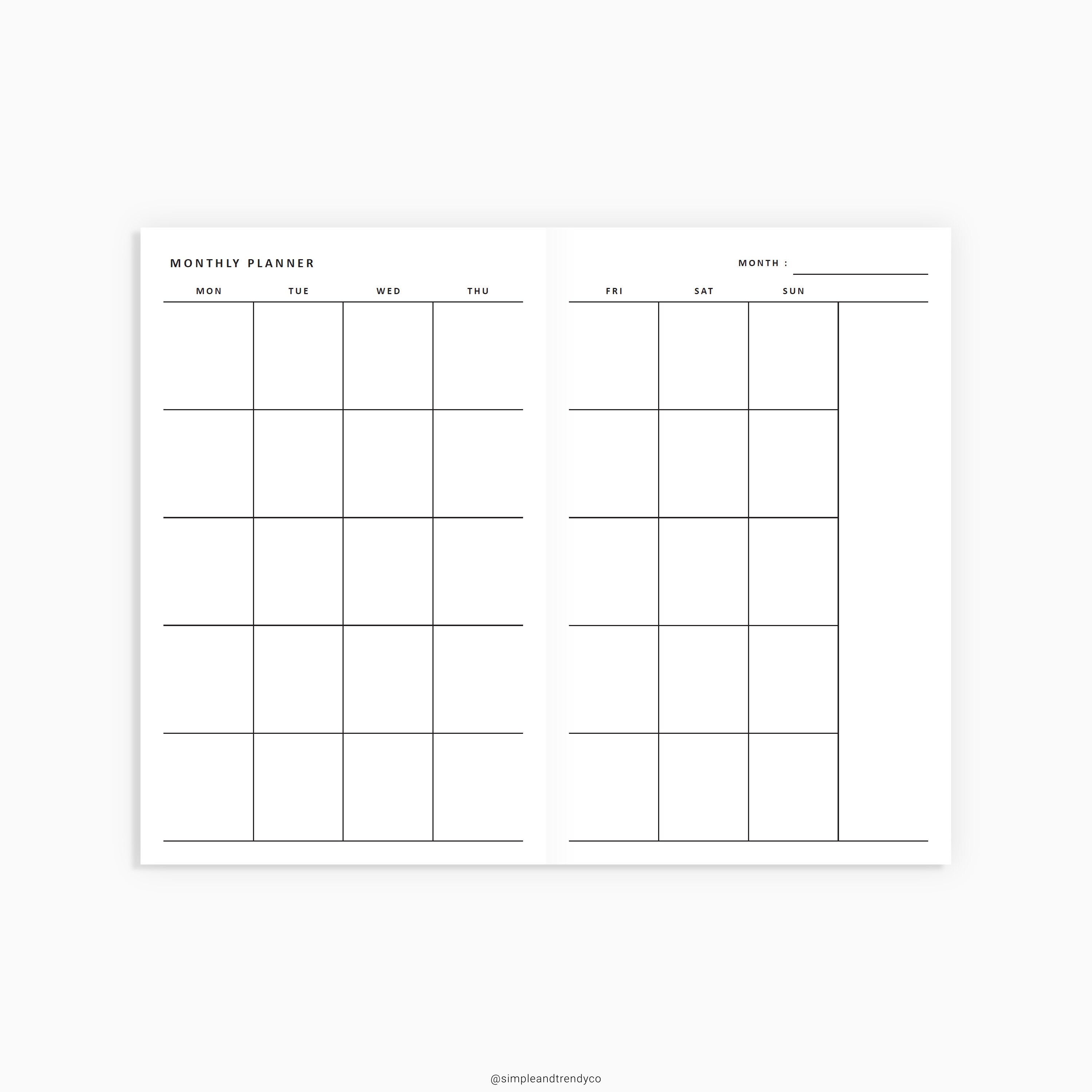 Monthly Planner Printable Minimalist Pocket TN Undated Month | Etsy
